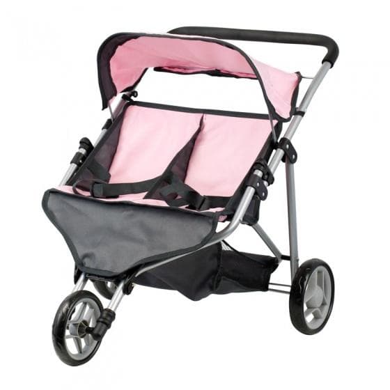 Doll buggy tvillingrosa / grå 65 x 48 x 56 cm