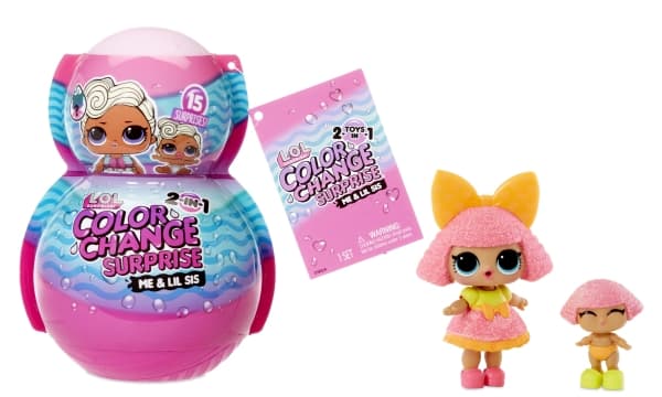 L.O.L. Surprise! Color Change 2-in-1 Me & My Doll + Lil Sis in PDQ, Minidocka, Flicka, Flicka, 82,5 mm, 40,909 g, Multifärg