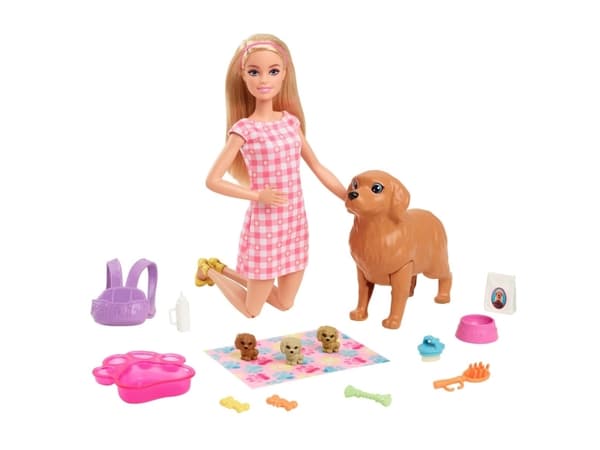 Mattel Barbiedocka (blond) med hund och valpar