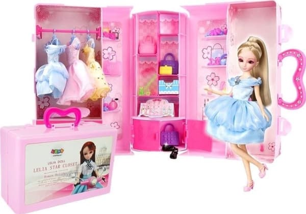 LEANToys Model doll with a set of clothes in a suitcase Blond