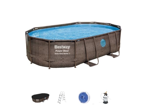 Bestway Power Steel 56946, 10949 l, Pool med ram, Vuxen och barn, Stege, Brun, 64,7 kg