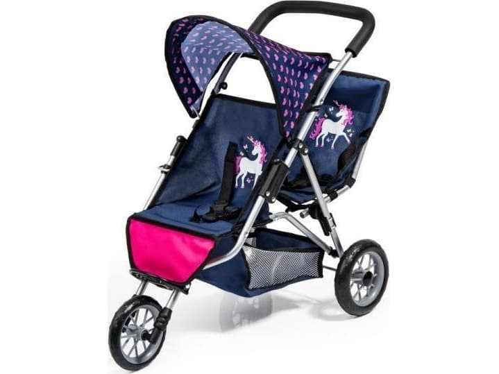 Bayer Pram for twin dolls - Jogger DUO blue with unicorn 39154AA