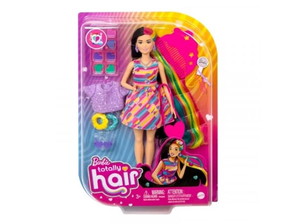 Mattel Barbie Totally Hair dukke (svart hår) i kjole med hjertetrykk