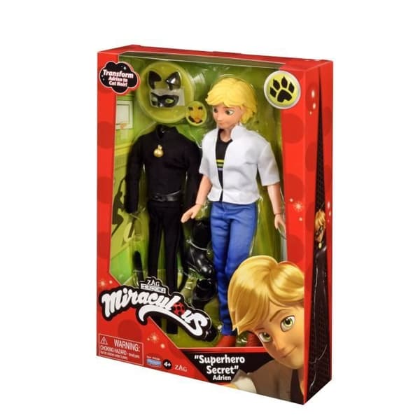 BANDAI docka - Miraculous Adrien och hans 2 outfits - 26 cm