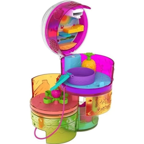 Polly Pocket - Multifunktionsset Smoothie, 3 nivåer, 25 överraskningsaccessoarer, dockor Polly och Shani - Mini-docka - Från 4 år
