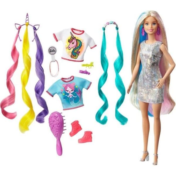 BARBIE Fantastiskt hår 16,5 cm - 2 looks Enhörning och sjöjungfru