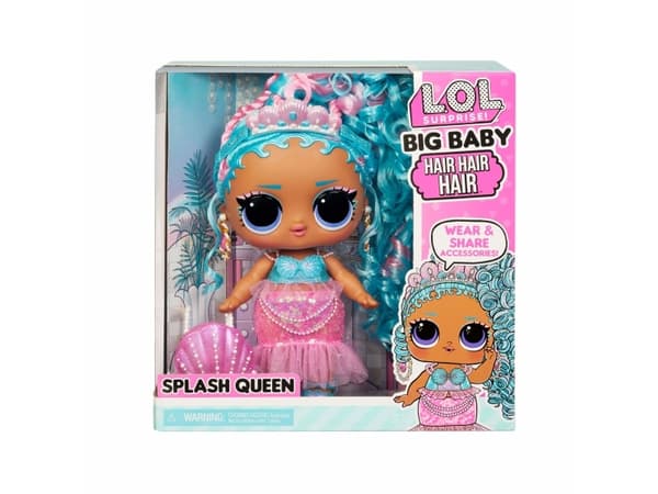 L.O.L. Surprise! Big Baby Hair Hair Hair Doll - Splash Queen, Pieni nukke, Naaras, 4 vuosi/vuosia, Poika/tyttö, Monivärinen