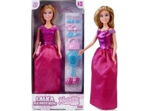 Artikkel Dukke Natalia 29cm Purple Princess 122033 dukke i ballkjole, 3x hårnål, 2x veske, børste, sko
