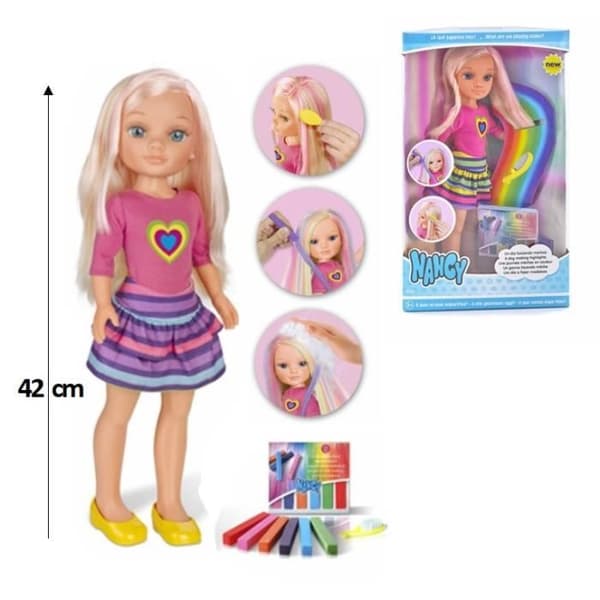 GIOCHI PREZIOSI - Docka NANCY 42cm - En dag med färgade slingor - Referens NAC17