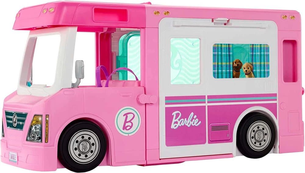 Barbie DreamCamper 3-in-1 Husbil med Pool, Pickup, Trailer, Båt