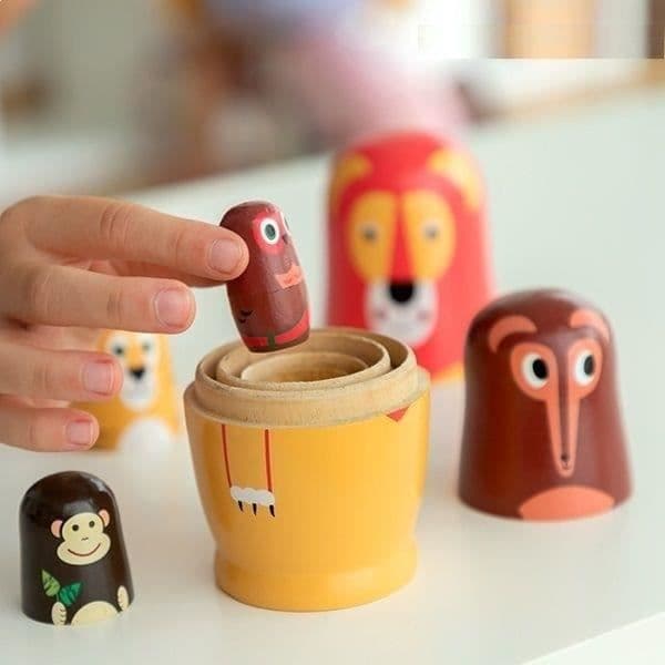 Matryoshka-dockor - Ej specificerad - Trä-djur - 6 figurer - Montessori-design - Flerfärgad