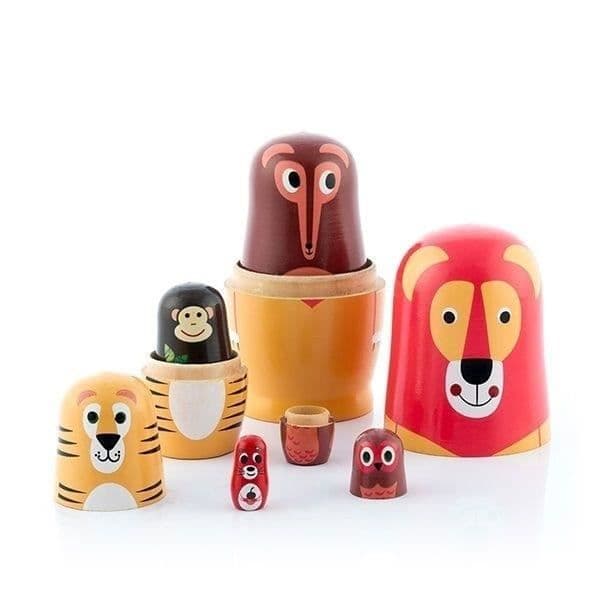 Matryoshka-dockor - Ej specificerad - Trä-djur - 6 figurer - Montessori-design - Flerfärgad