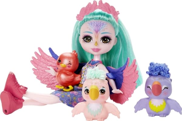 Mattel Enchantimals Parrot Family Filia Finch Doll + 3 Figures HKN15 MATTEL