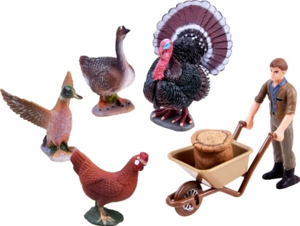 Figur Yokomisiada av djur - bondgård, kalkon, tupp (ZA2989 A)