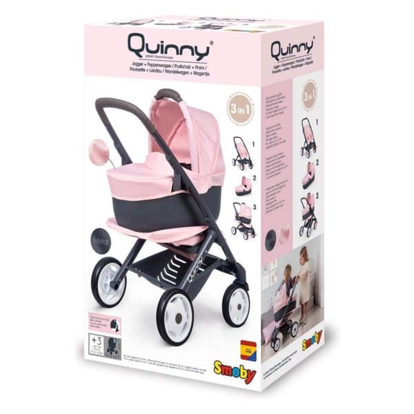 Smoby Quinny 3in1 Dockvagn Rosa/Grå