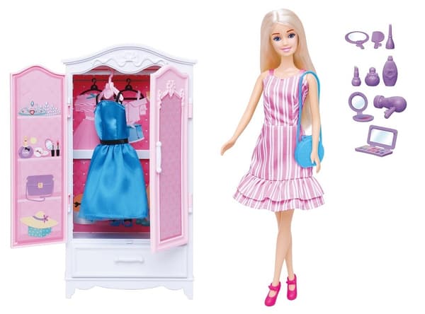 Anilly Doll med garderobeskab og tilbehør