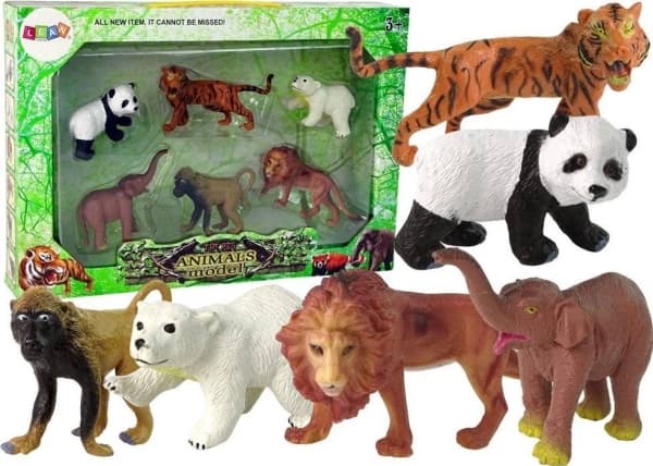 LeanToys 6 figurer Vilda djur Safari Tiger Apa Lejon Figur