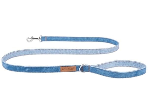 Amiplay Amiplay - tradisjonelt hundebånd, Jeans Denim, størrelse L, 140 cm x 2 cm blå