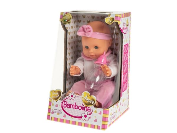 Smily BAMBOLINA dukke med kopp og flaske Amore 33cm, BD1807