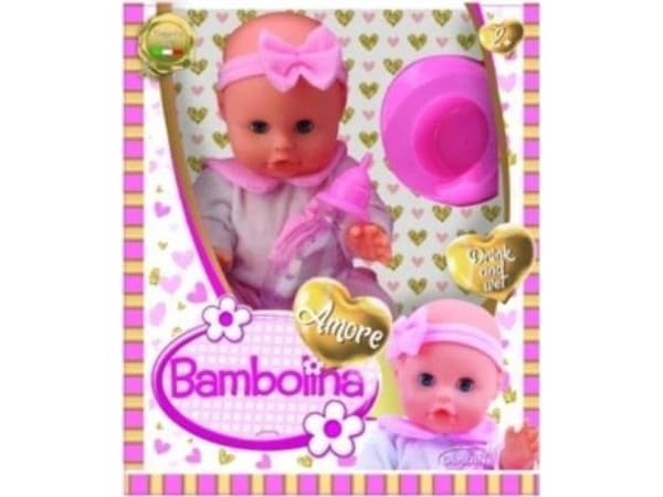Smily BAMBOLINA dukke med kopp og flaske Amore 33cm, BD1807