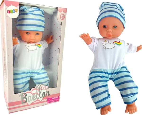 LeanToys Baby Doll Blå Stripete Pyjamas 30 cm
