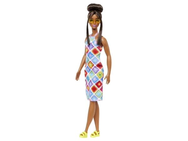 Mattel Barbie fashionistas -nukke värikkäässä mekossaan