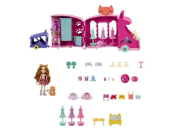 Enchantimals Glam Party FASHION TRUCK PLAYSET Accessory, Motedukke, Jente, 4 år, Gutt/Jente, 220 mm, Flerfarget