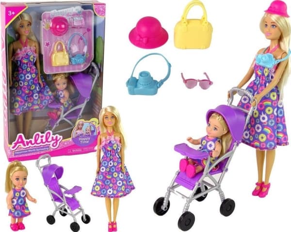 Lean Cars Set Doll med baby i barnvagn Tillbehör