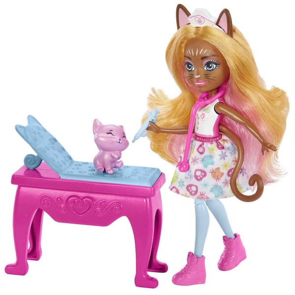 Enchantimals Carlin Cat Clinic-nukke City Tails Kultainen