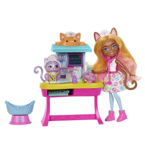 Enchantimals Carlin Cat Clinic-nukke City Tails Kultainen