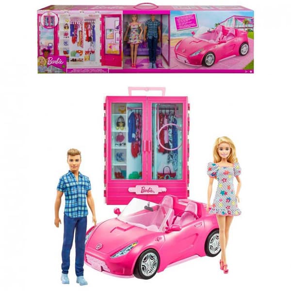Barbie Og Ken Skab Og Konvertible Dukke Barbie Rosa