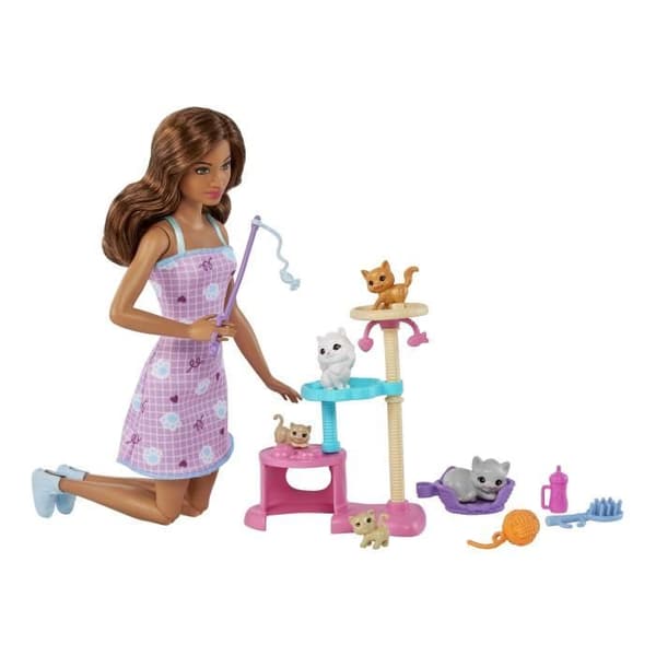 BARBIE KITTY LEKHUS MED BARBIE DOLL (BRUNETT), 1 KATT, 4 CH