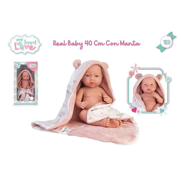 Famosa Med Filtdocka Real Baby 40 Cm Rosa