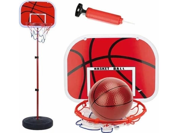 Aptel mini basketballkurv med ryggbrett, stativ med base, ball, pumpe 150 cm AG794A
