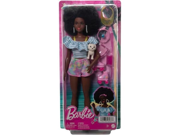 Mattel Barbie-docka på skridskor med hund HPL77