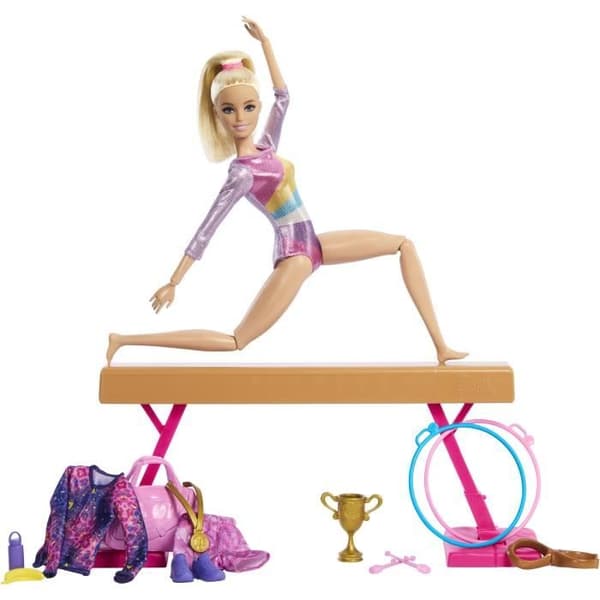 Barbie-Gymnastik-Box med docka och mer än 10 tillbehör HRG52