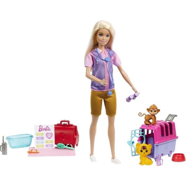 Barbie-Animal Rescue-Blonde docka och tillbehör box HRG50