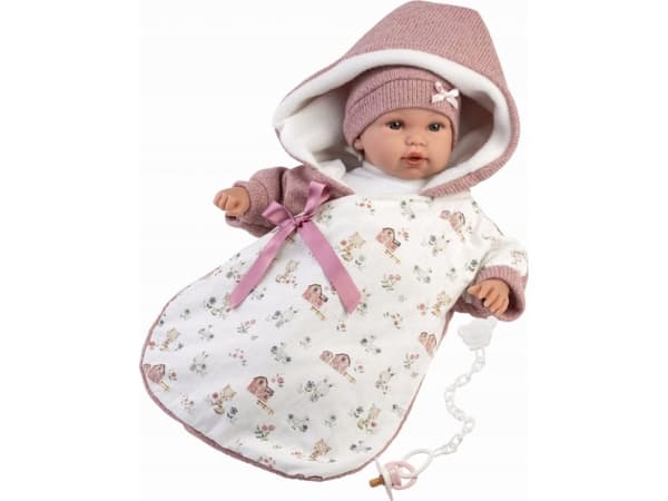 Llorens 63650 Baby doll crying 36 cm in pink sleeping bag