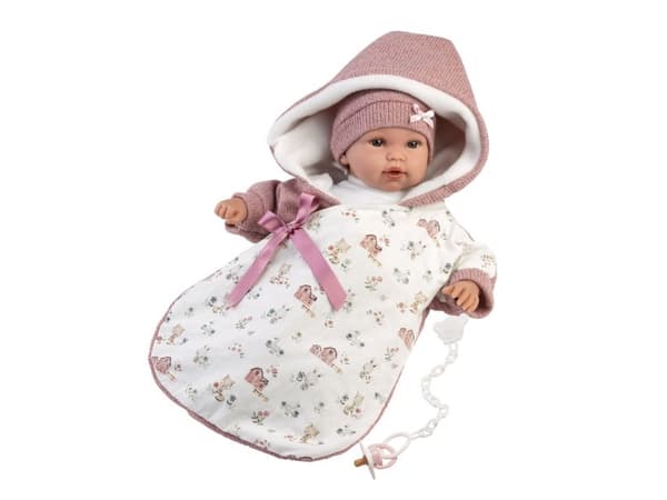 Llorens 63650 Baby doll crying 36 cm in pink sleeping bag