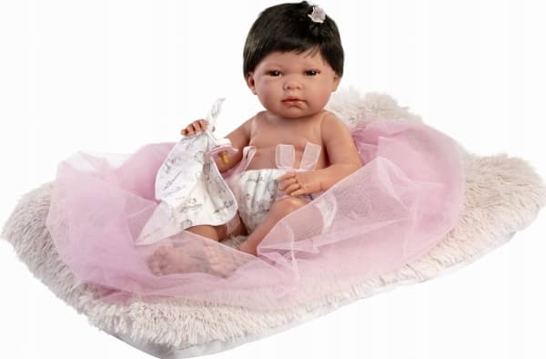 Llorens 73804 Vinyl baby doll 40 cm Nica with grey soft pillow and pink diaper hug dou dou dou