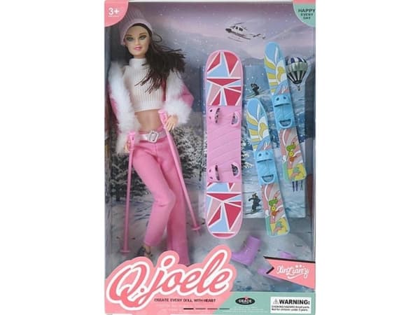 29cm dukke med snowboard og ski EDUKAMP