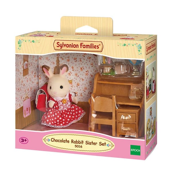 Sylvanian Families Chocolate Rabbit Sister & Desk Docka