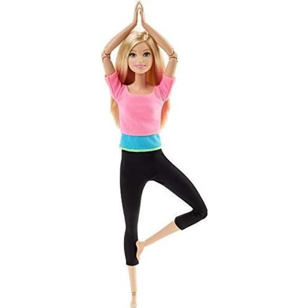Barbie Made to Move ultraflexibel blond, ledad fitnessdocka med rosa topp och 22 artikulationspunkter, po toy DHL8