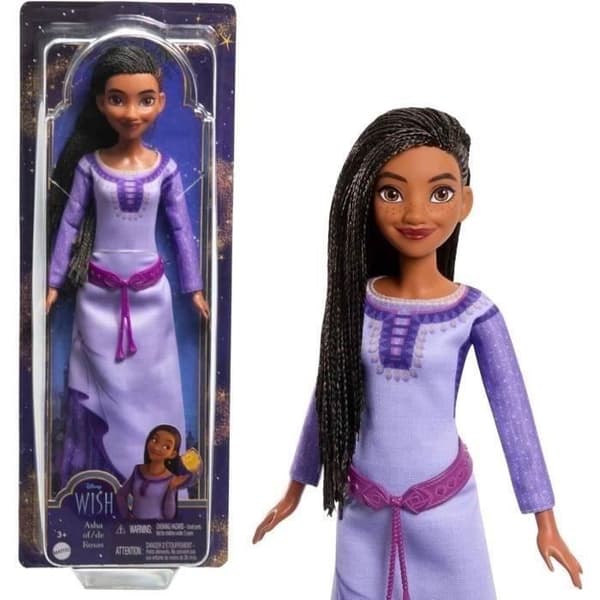 Disney Asha från Kingdom of Rosas Poserbar önskedocka med naturligt hår, avtagbara kläder, skor och tillbehör HPX2