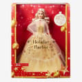 Miniatyrbild 7 av 8: Barbie®-Barbie Merry Christmas 2023-Doll Golden Klänning och blont hår HJX04