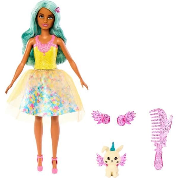 Litet set Barbie Collector Doll en bit av magisk älva med blått hår + husdjur och accessoarer