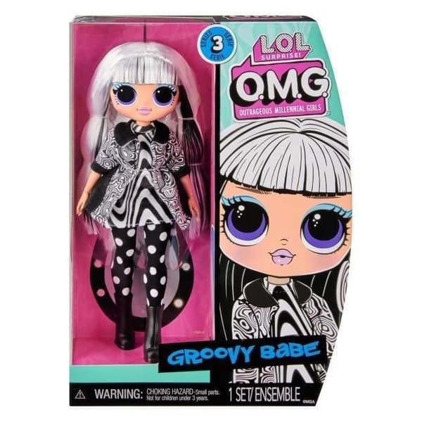 LOL Surprise OMG - 24 cm Fashion Model Doll - 1 Groovy Babe Doll + 1 dockställ + 1 borste