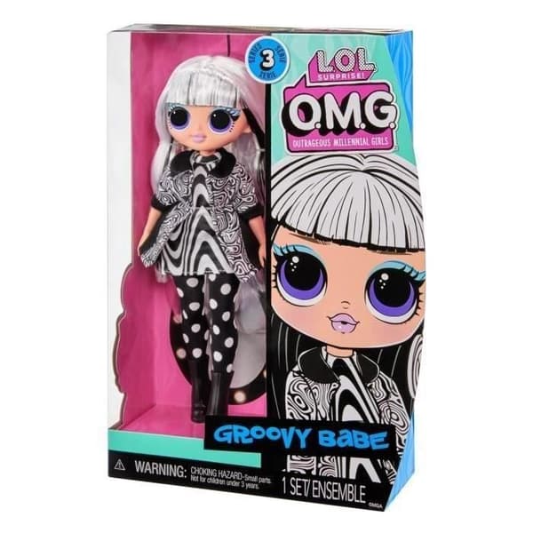 LOL Surprise OMG - 24 cm Fashion Model Doll - 1 Groovy Babe Doll + 1 dockställ + 1 borste