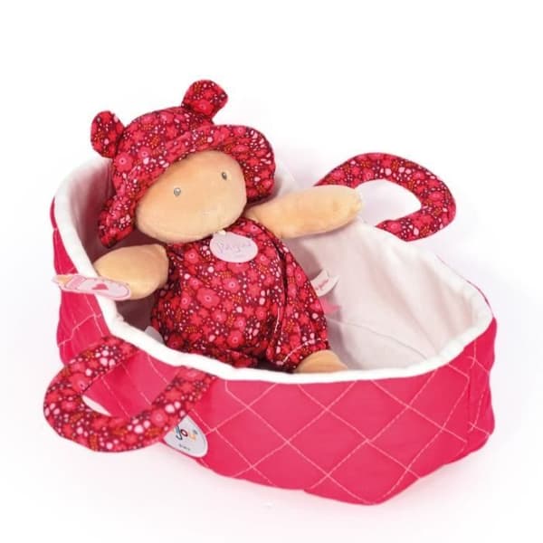Puppa korg Maëlle 20CM - JoliJou - Bedårande docka att ta med överallt - Färg Hallon - Rosa - 20 cm