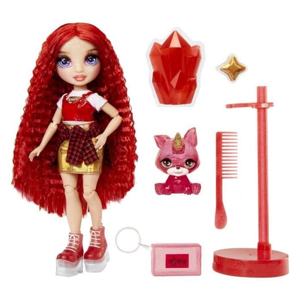 Rainbow High Fashion Doll with Slime Kit och Pet - Ruby (Röd) - 28cm Glitter Doll with Slime Kit